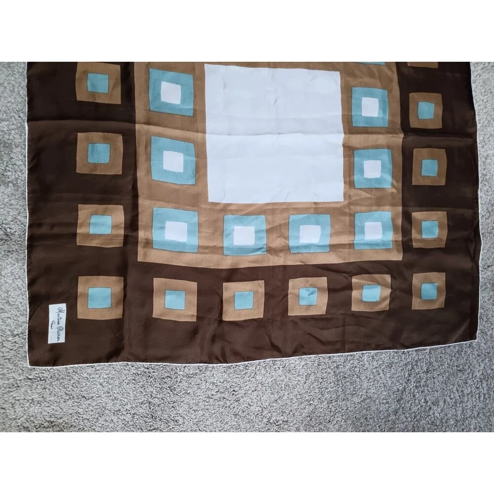 Vintage Martine Olivier Paris 100% Silk Scarf Geometric Made In France 30x29 EUC